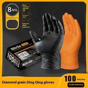 Heavy-duty black nitrile disposable gloves  diamond-textured grip for industrial, food applications, latex and powder free Cleaning Rubber resistant puncture nail tech