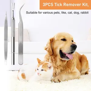 Tick Remover Kit - Stainless Steel Tick Removal for Humans and Pets - Tick Tweezers for Safe and Complete Removal of Big and Small Ticks for Cats and Dogs - Removal Kit with Storage Pouch