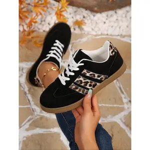Women's Leopard Print Casual Sneakers, Classic Color Block Design, Comfortable Lace-Up Shoes, Stylish Daily Wear, Eye-Catching Fashion(Sheets)