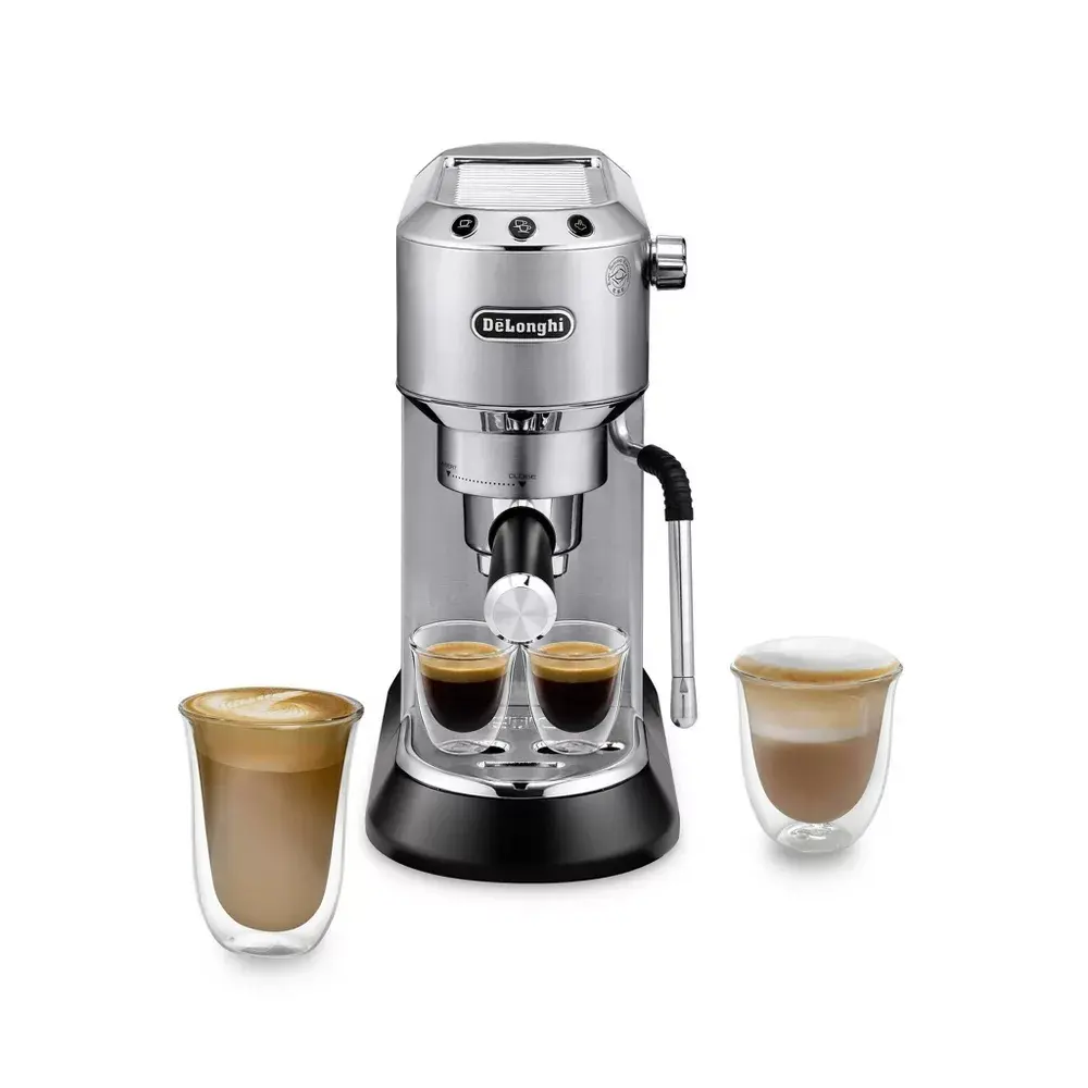 De'Longhi Dedica Arte Pump Espresso Machine - EC885M: 15 Bars Adjustable Shelf Removable Reservoir 2 Cup Capacity