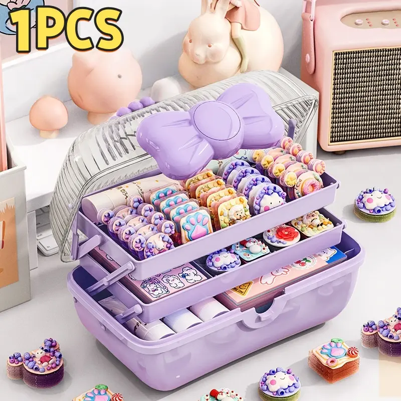 1 Multi-layer Transparent Storage Box - Pink Purple, Divided Design, Divided Compartments, Durable Plastic Jewelry and Cosmetics Storage Box for Dressing Table, Office - Space Saving Desktop Organizer for Home and Office