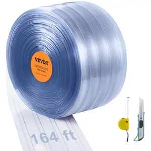 VEVOR Strip Curtain, 164' Length, 8 Width, 0.08 Thickness, Clear Ribbed Plastic Door Strips, PVC Curtain Strip Door Bulk Roll for Warehouses, Factories, Supermarkets, Shopping Malls, Halls, Garages