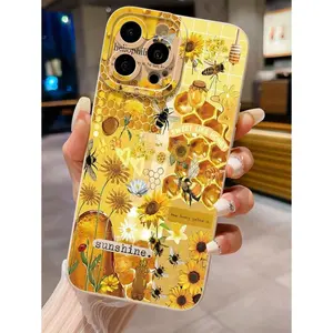 1PC Sunflower & Bee Pattern Shockproof Phone Case Suitable For IPhone17/IPhone17 Air/IPhone17 Pro/IPhone17 Pro Max/16 Pro Max/15 Pro Max/14 Pro Max/13 Pro Max/12 Pro Max/11 Pro Max
