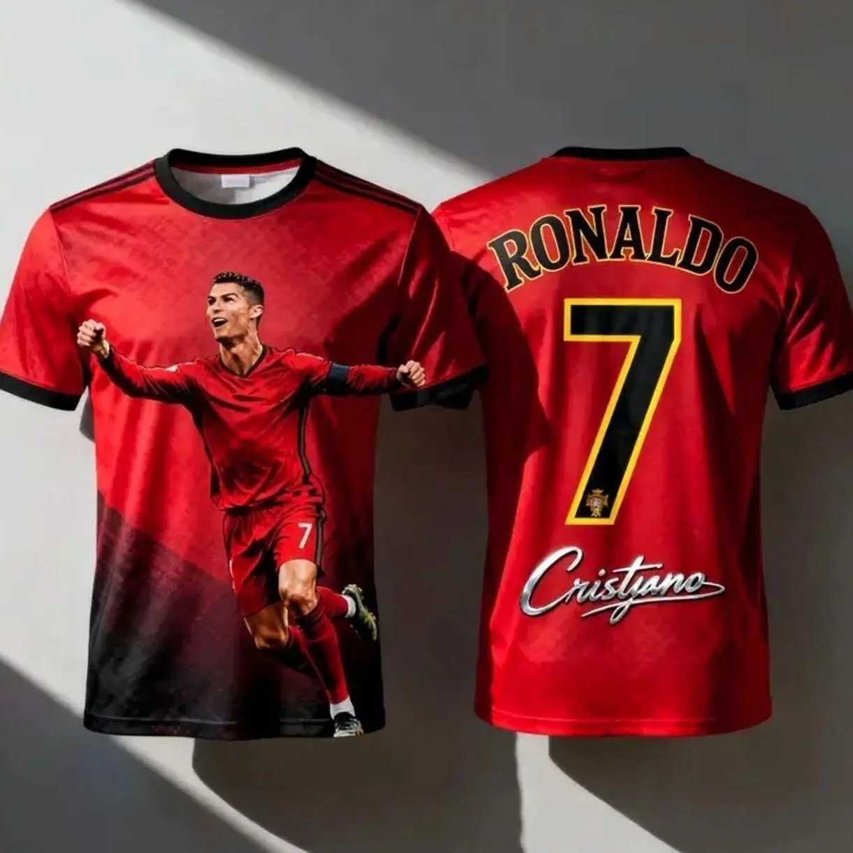 Cristiano Ronaldo #7 Soccer Jersey, 3D Print Football Shirt, Men Women Kids Fan Tee