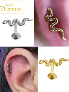 Snake Ear Stud G23 Titanium Labret Lip Rings, Internal Thread Tragus Cartilage Helix Daith Piercing, Punk Style Nipple Body Jewelry