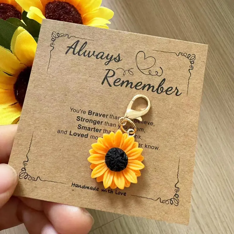 Mother's Day Gift Sunflower Design Keychain with Gift Card, Cute Flower Shaped Keychain for Women & Men, Fashion Keychain for Daily Clothing Decor, Birthday Gift, Keychain Pendant, Resin Keyring