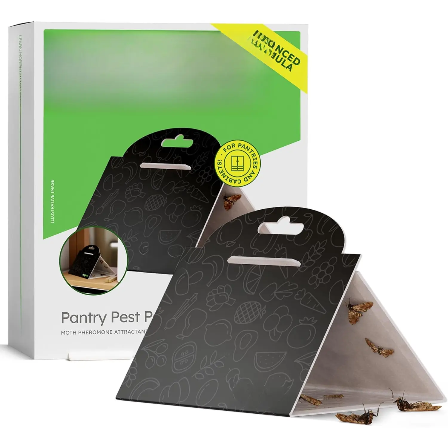 Pantry Moth  (6-Pack) - Pheromone-Based Sticky Glue , ,  Indian Meal  - Kitchen & -Storage Safe - Black