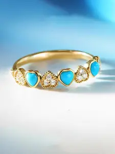 1 Piece Unique Artificial Gems Heart Ring Imitation Turquoise Inlay Stackable Band Engagement Ring Jewelry Gift for Women & Girls, Stacking Rings, Ideal for Daily Wear