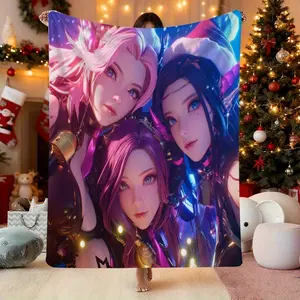 1pc Kpop Christmas Style Flannel Blanket Contemporary Mixed Color Polyester Digital Printed Multi Functional Easy to Wash Ideal for All Seasons and Festive Gifts
