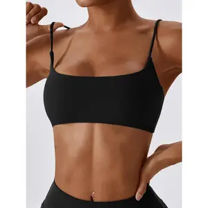 Women's Solid Wireless Sports Bra, Strappy Workout Bra, Sporty Breathable Comfortable Bra, Ladies Sportswear for Yoga Gym