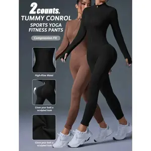 Women's Seamless Yoga Jumpsuit, Tight-Fitting Zip-Up Design, Soft Nylon Spandex Fabric, Ideal for Gym and Outdoor Activities, Sportswear Jumpsuits