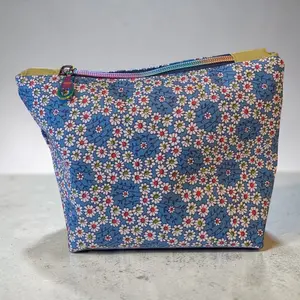 Blue Floral Project Bag | Knitting & Crochet Zipper Pouch | Yarn Organizer