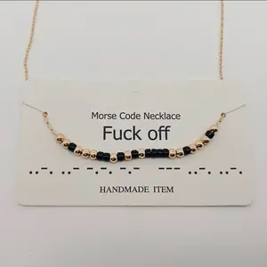 Handmade Morse Code Necklace with Black Beads and Gold Accents, Handmade Item