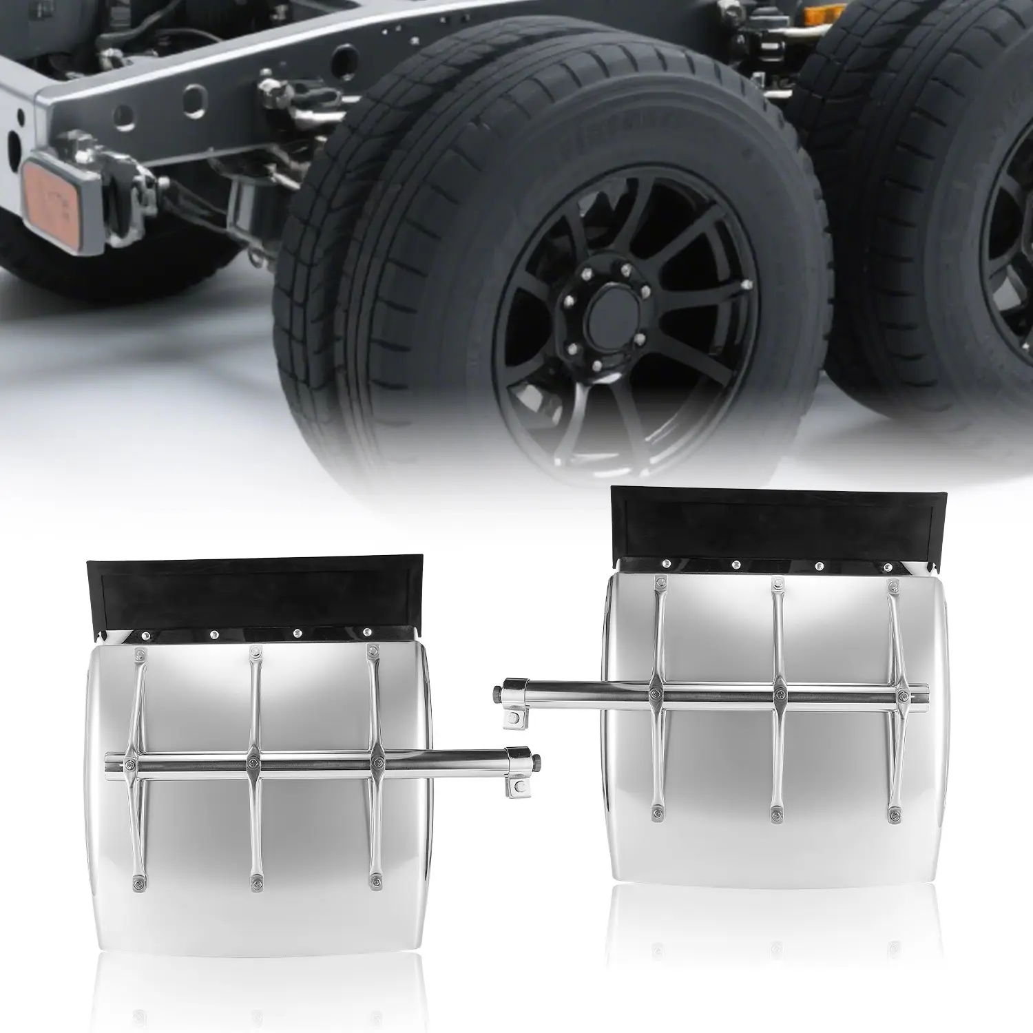 24"x24" 、24"x29"Quarter Fender Set for Semi Trucks Stainless Steel with Tube Bracket Mounting Hardware Left & Right Universal Fit Quick Installation