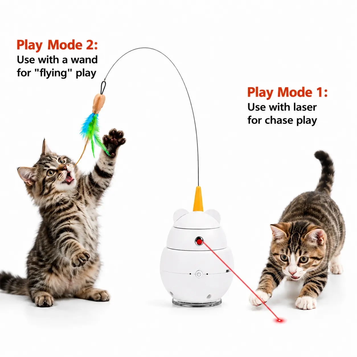 2-in-1 Laser Cat Toy & Feather Teaser, Interactive Self Play Cat Toy, USB Rechargeable Automatic Exercise Toy for Indoor Kittens feather cat toy