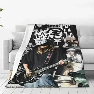 Tom Kaulitz Plaid Blanket Sofa Cover Fleece Textile Decor Pop-Rock Band Collage Throw Blanket For Bed Travel Bedding ThrowsFather's Day Thanksgiving Halloween Valentine's Day Holiday Gifts For Family And Friends tiktokshopspringglowup