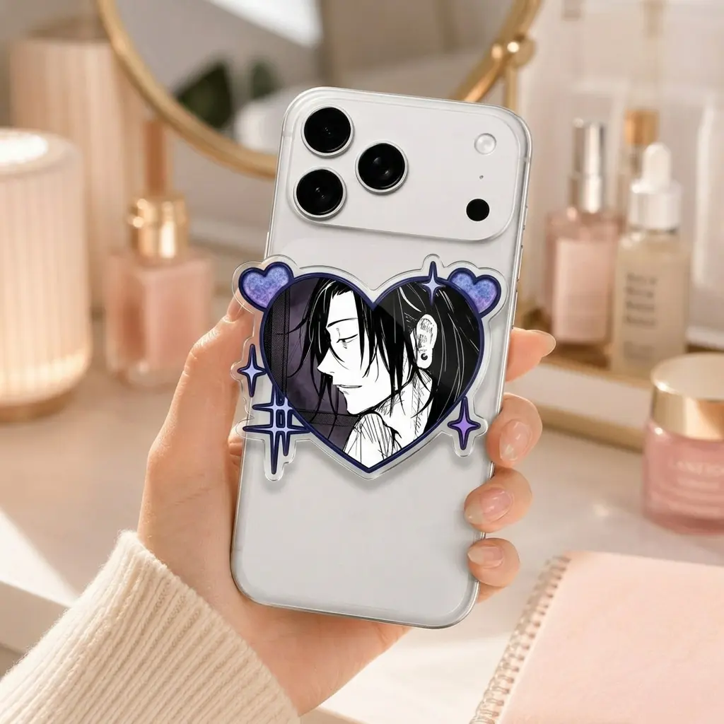 Anime Style Heart Phone Grip, Purple Acrylic Phone Holder Stand, Expandable Grip Compatible with iPhone, Samsung & Most Smartphones