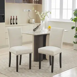 Dining Chairs Set of 2 Upholstered Parsons Diner Room Chair Sets Fabric Kitchen Table Chairs with Nailhead Trim/Wood Legs and Padded Cusion Accent Chair Modern Living Room Chairs