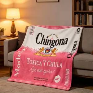 Chingona Pink Modelo Parody Throw Blanket, Soft Warm Toxica y Chula Fleece Blanket, Funny Mexican Beer Label Bedding for Women, Cozy Plush Blanket for Sofa Travel Camping, Unique Latina Pride Gift for Her