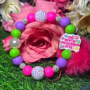 Daily chaos Wristlet Keychain color scheme hot pink, purple, lime green and bling beads made with wire