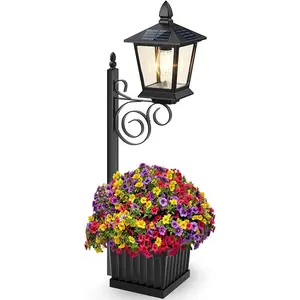 Two-In-One Outdoor Planter, 27 Inch Solar Light Strip Planter, Metal Pole, Ip65 Waterproof, Independent Outdoor Planter, Decorative Solar Lamp, Planter Pots