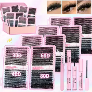 Lash Clusters Kit, 2560-Piece 9–16 mm D Curl 30D/40D/60D/80D Natural Volume Individual Eyelashes Book Set with Bond & Seal, Remover and Tweezers, Perfect for DIY at Home for Women and Beginners