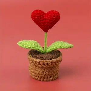 Heart-Shaped Crochet Peony Potted Plant – Fabric Everlasting Love for Valentine’s, Mother’s Day & Birthday, Home, Car or Desktop Decor, Romantic Gift for Her, Cozy Boho Vibe Dorm Decor / Room Aesthetic / Graduation Gift
