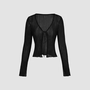 Cider [6 colors, size 0-26] Solid Textured Knotted Cardigan