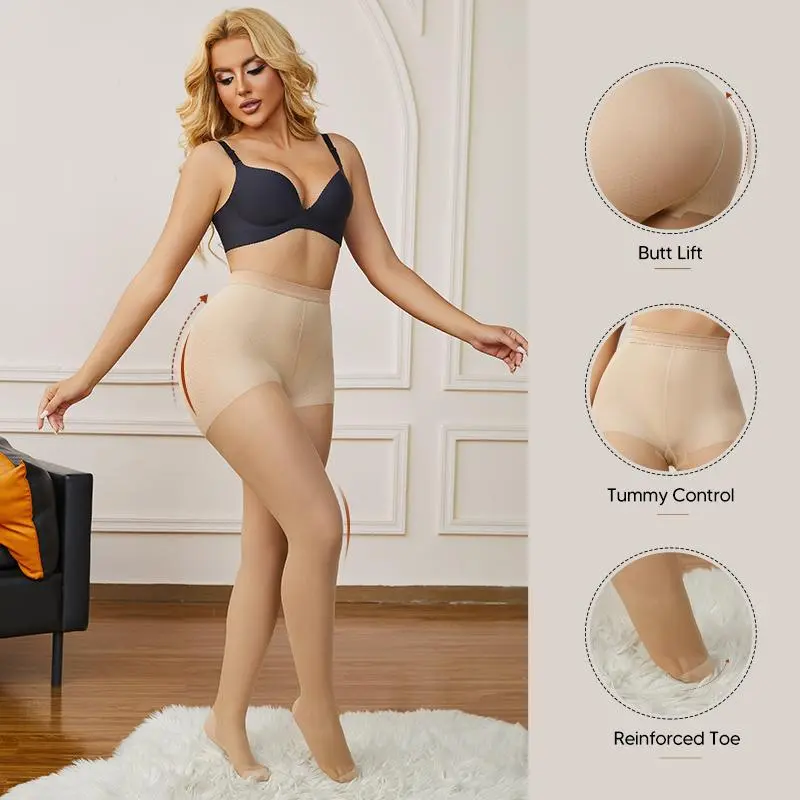 Women's Ultra-Durable Stretchy Sheer High-Waist Seamless Shapewear Tights - Premium Fabric, Tummy Control, Butt Shaping, Squat-Proof, Reinforced Toe, Machine Washable, Style-Focused, Basic Top-Compatible for Bodycon Dresses (Spring,Summer), Flawless Skin