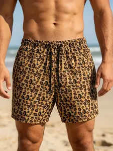 Leopard Print Men's Drawstring Shorts, Summer Beach Casual Vacation Wear, Quick Dry Lightweight Relaxed Fit Shorts, Perfect for Beach, Pool, Vacation, Daily Wear, Summer Outfit #springsaledeals2026 #summeroutfits #tiktokshopmademebuyit #mensfashion