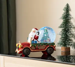 Glitzhome Christmas Lighted Musical Santa Car Waterglobe