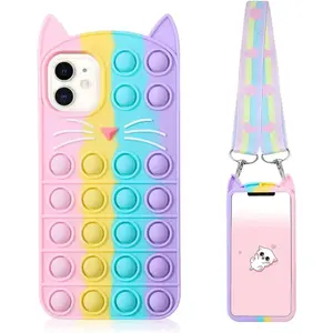 ROGEE Fidget Pop Phone Case for  Case,   Push Pop Bubble 3D Cartoon Funny Kawaii Cute Fun Soft  Design Cover for Girls  Boys (for  6.1"-1Pack )