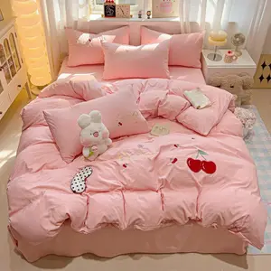 Cherry Pattern Bedding Set, 1 Count Bedspread & Pillowcase without Filler, Soft Comfortable Bedding Set for Bedroom, Dormitory and Guest Room