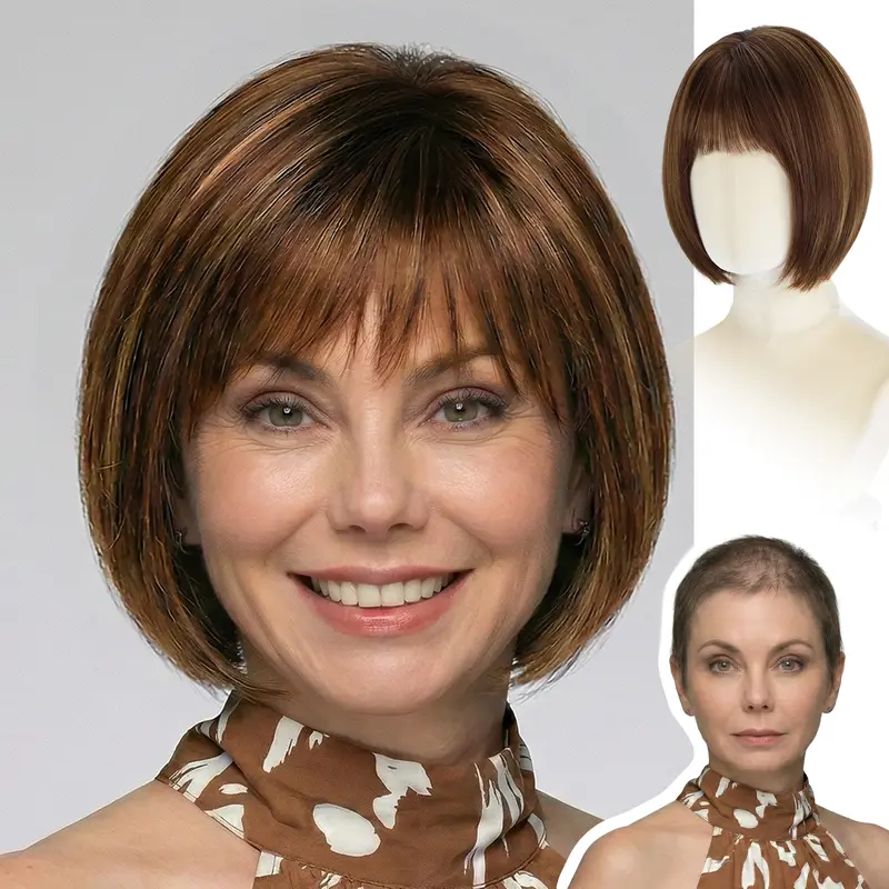 W WIGYY Women's Traditional Short Layered Bob Wig - 130g-150g Synthetic Full Machine Wig with French Base, 320℉ Heat Resistant, Soft Long-Lasting No-Shed Healthy Hair for Female Daily Use & Cosplay (Fits Various Head Types)