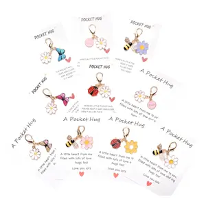 10pcs Adorable Insect Daisy Keychain Charms with Inspirational Pocket Hug Cards - Healing Small Gifts for Family and Friends, Long-Distance Love, School Start, Get Well Wishes, Birthday & Anniversaries-MM1