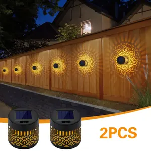 2pcs Outdoor Solar Mandala Light, Garden Lighting, Durable Metal Build, Outdoor Wall Light, Deck Step Wall Lights, Waterproof Fence Light for Garden Post Patio Backyard Yard Decor Outdoor Lighting