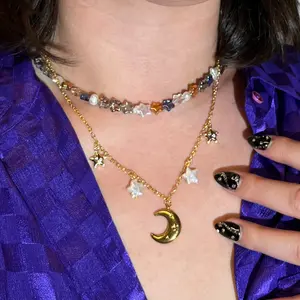 Handmade Celestial Charm Necklace, Stainless Steel Charm Necklace, Freshwater Pearl Charm Necklace