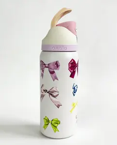 Coquette Bow Print Owala FreeSip Water Bottle - 32oz Insulated Stainless Steel, Leak-Proof Straw Lid for School, Gym & Everyday Hydration Drinkware Flasks Bottled Portable Tumbler Mug