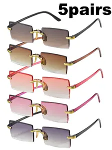 5pcs Frameless Y2K Style Tinted Lens Glasses, Fashionable One-Piece Design, Perfect for Team Decoration & Party Wear, Stylish Eyewear Accessories