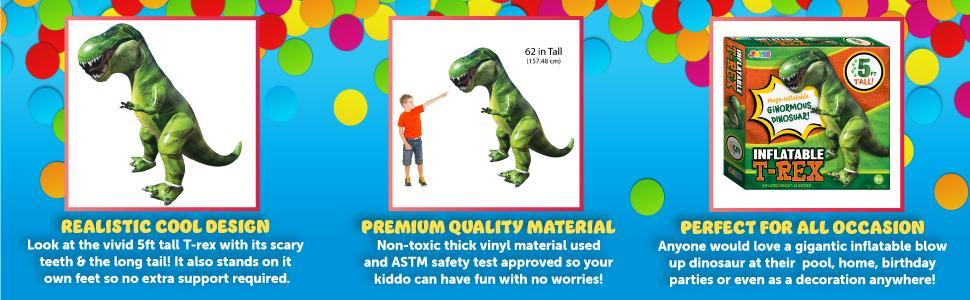 JOYIN 62 Giant T.rex Dinosaur Inflatable for Party Decorations, Birthday Party Gift for Kids and Adults, Dinosaur Pool Toys (Over 5Ft. Tall)