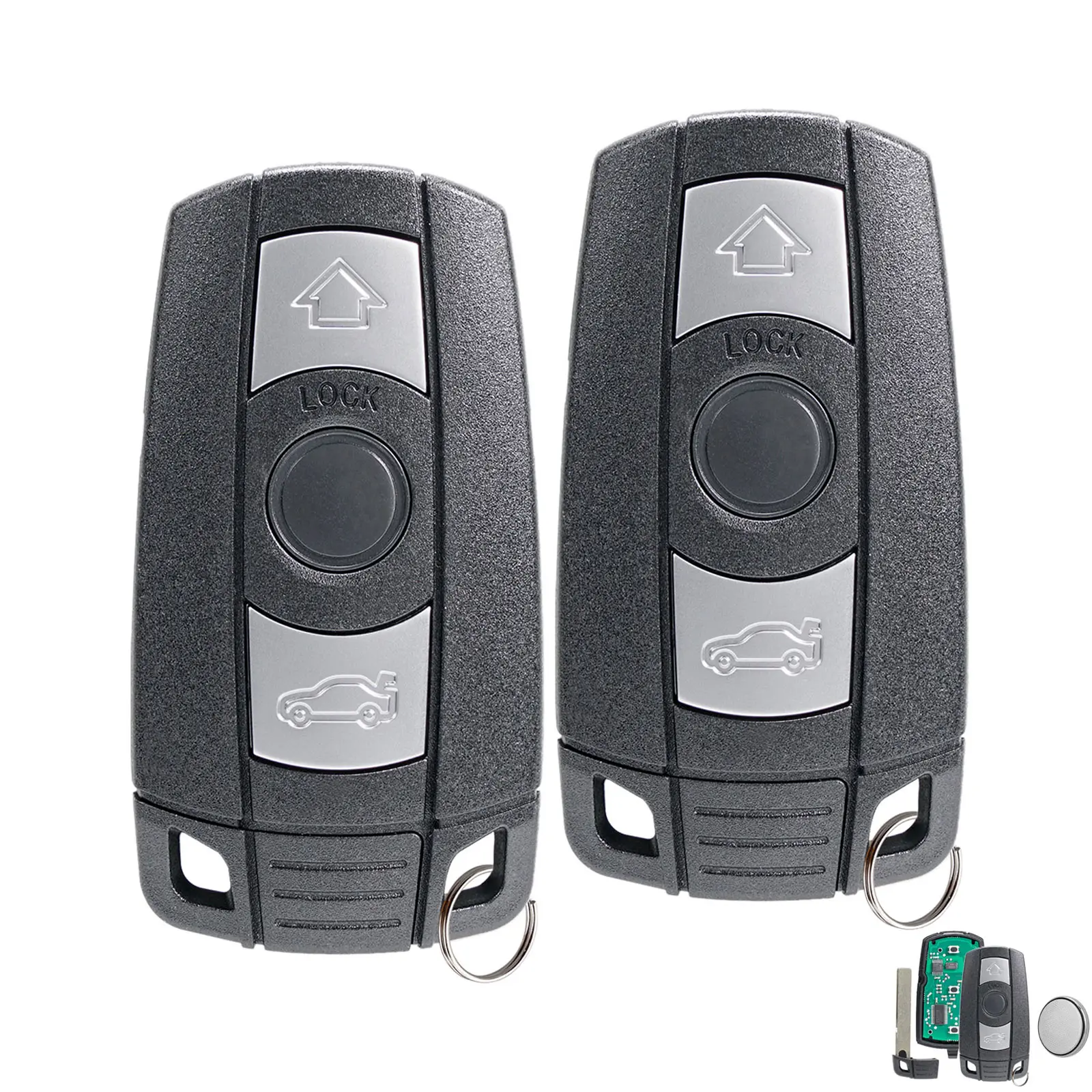 2 Metal Smart Car Key Fob Replacements with Batteries & CAS3+ for BMW 1/3/5 Series (E60,E61,E91,E92), X5/X6 Push Start Keyless Go Lock Unlock Comfort Access Automotive Electronics Accessories