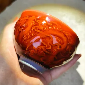 TN Red Carved Dragon Teacup  HL