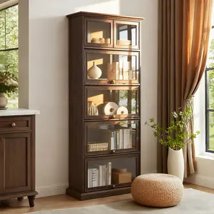 Glass display cabinet 4 Tier Glass Display Cabinet Storage Curio Cabinet with Flip up Glass Doors, Collectors Showcase Toy Figure Organizers Rack, Bookcase for Living Room BRO