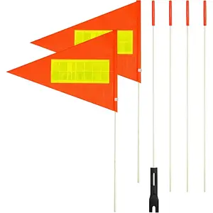 2 Pcs Bike Flags with Pole 6 Feet Adjustable Height Heavy Duty Fiberglass Pole Polyester Tear-Resistant Waterproof Orange with Reflective Strip