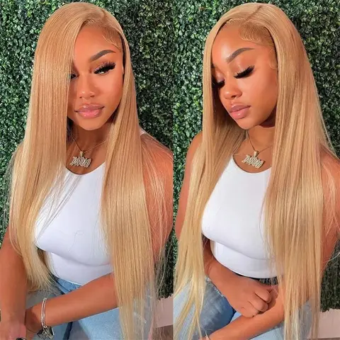 Hot Star 27# Honey Blonde Colored Red Color 613# Blonde Color 99J Burgundy Color Ginger Color and P4/27 Highlight Color Human Hair Frontal Wigs Straight 180% 13x6 HD Transparent Lace Front Human Hair Wigs For Women