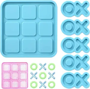 Tic Tac Toe Resin Mold with 5 Chess Pieces Molds,DECYOOL X O Board Game Silicone Molds for Resin Casting,DIY Tabletop Board Game