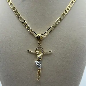cruz with chain 14k gold plated religious jewelry