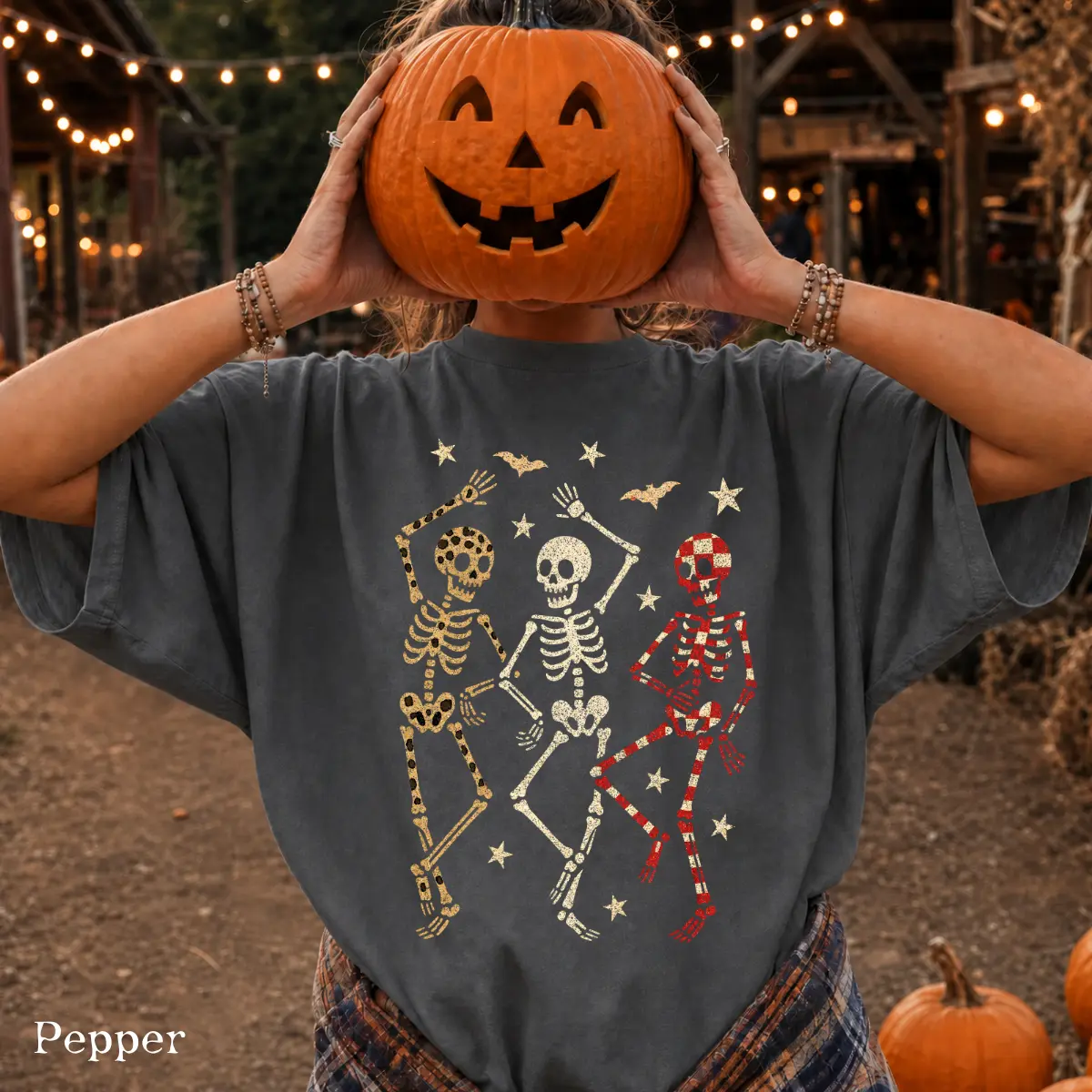 Comfort Colors Dancing Skeletons Halloween T-Shirt, Leopard Glitter Bone Graphic Tee, Spooky Party Fall Shirt, Halloween Gift
