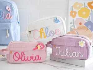 Personalized Corduroy Pouch, Yarn Name Pencil Case, Personalized Corduroy Pouch, Back To School Gift, Girls School Supplies, Monogram Pencil Bag, Girls Birthday Gift