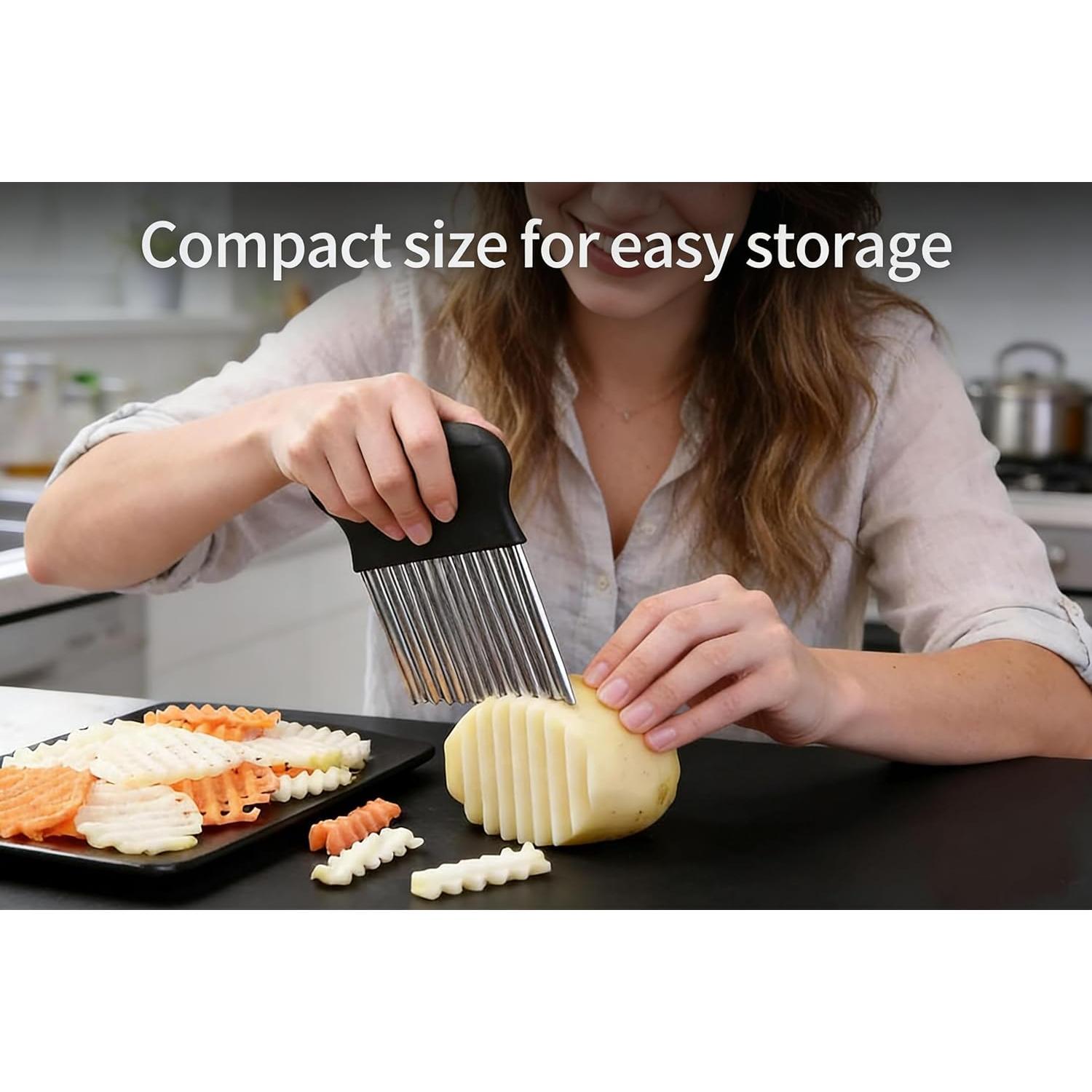Stainless Steel Crinkle Cutter Knife – Wavy French Fry Slicer for Vegetables, Fruits & Decorative Food Prep